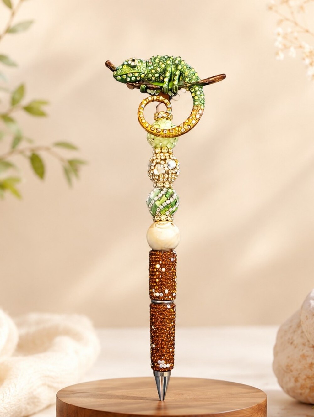 ✨ Handmade Jeweled Chameleon Beaded Pen | Rhinestone Luxury Statement Pen
